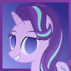 Size: 1751x1751 | Tagged: safe, artist:sketchmcreations, imported from derpibooru, starlight glimmer, pony, unicorn, empty eyes, female, looking at you, mare, no pupils, raised eyebrow, sharp teeth, smiling, solo, teeth, vector