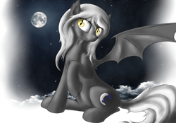 Size: 3600x2500 | Tagged: safe, artist:lightly-san, imported from derpibooru, oc, oc only, oc:star light(bat), oc:starlight, bat pony, cloud, moon, solo