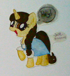 Size: 485x525 | Tagged: safe, artist:beetrue, imported from derpibooru, oc, oc only, oc:faithful melody, pony, unicorn, clothes, dress, female, mare, solo, traditional art