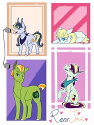 Size: 1536x2048 | Tagged: safe, artist:artfestation, imported from derpibooru, oc, oc only, oc:acapella apple, oc:allegra, oc:green crisp, oc:pristine melody, earth pony, pony, kindverse, magical lesbian spawn, offspring, parent:applejack, parent:coloratura, parents:rarajack