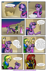 Size: 1200x1800 | Tagged: safe, artist:yogfan, imported from derpibooru, twilight sparkle, alicorn, hylian, pony, comic:but i do now, comic, crossover, desert, ganondorf, link, princess zelda, the legend of zelda, twilight sparkle (alicorn)