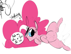 Size: 1645x1242 | Tagged: safe, artist:hattsy, imported from derpibooru, pinkie pie, earth pony, pony, belly button, cute, female, mare, on back, on side, side, solo