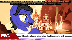 Size: 1280x720 | Tagged: safe, artist:aaronmk, imported from derpibooru, oc, oc only, bbc, british, canterlot, facial hair, monocle, moustache, news, subtitles, talking