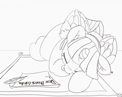 Size: 1280x1014 | Tagged: safe, artist:pabbley, imported from derpibooru, twilight sparkle, alicorn, pony, 30 minute art challenge, cute, female, letter, lying down, mare, monochrome, quill, sleeping, solo, tongue out, twiabetes, twilight sparkle (alicorn)