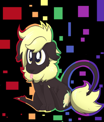 Size: 1361x1589 | Tagged: safe, artist:dragonpone, derpibooru exclusive, imported from derpibooru, oc, oc only, oc:cash, dog pony, hybrid, original species, cheek fluff, chest fluff, colored hooves, ear fluff, floppy ears, fluffy, leonine tail, male, neck fluff, sitting, smiling, solo, tongue out, unshorn fetlocks