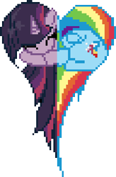 Size: 244x372 | Tagged: safe, imported from derpibooru, rainbow dash, twilight sparkle, female, heart, heart pony, lesbian, pixel art, shipping, simple background, sleeping, transparent background, twidash