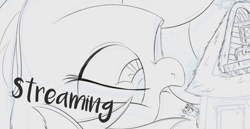 Size: 1200x621 | Tagged: safe, artist:ncmares, imported from derpibooru, rainbow dash, twilight sparkle, pony, livestream, macro, monochrome, sketch, spit take, wip