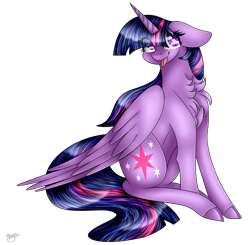 Size: 4076x4000 | Tagged: safe, artist:cat-chai, imported from derpibooru, twilight sparkle, alicorn, pony, absurd resolution, chest fluff, female, floppy ears, simple background, sitting, solo, tongue out, transparent background, twilight sparkle (alicorn)