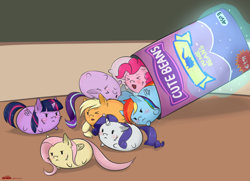 Size: 2360x1709 | Tagged: safe, artist:orang111, imported from derpibooru, applejack, fluttershy, pinkie pie, rainbow dash, rarity, starlight glimmer, trixie, twilight sparkle, twilight sparkle (alicorn), alicorn, bat pony, earth pony, pegasus, pony, unicorn, :<, ><, bean, bean pony, beans, blushing, can, cheek fluff, chubbie, cute, dashabetes, diapinkes, ear fluff, eyes closed, female, flutterbat, food, glimmerbetes, hatless, jackabetes, magic, mane six, mare, missing accessory, offscreen character, one eye closed, open mouth, race swap, raribetes, shyabates, shyabetes, telekinesis