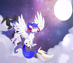 Size: 5789x4969 | Tagged: safe, artist:emily-826, imported from derpibooru, oc, oc only, oc:isakiss staream, oc:shylu, pegasus, pony, absurd resolution, broom, female, hat, mare, night, witch hat