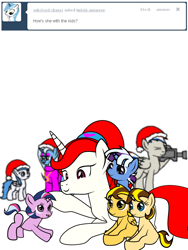 Size: 600x800 | Tagged: safe, artist:dekomaru, imported from derpibooru, oc, oc only, oc:aurora, oc:highwind shine, oc:jubilee shine, oc:nebula, oc:nova, pony, tumblr:ask twixie, ask, baby, baby pony, colt, female, filly, magical lesbian spawn, male, offspring, parent:trixie, parent:twilight sparkle, parents:twixie, prone, simple background, tumblr, white background