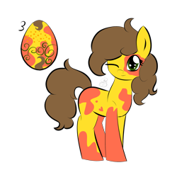 Size: 2705x2593 | Tagged: safe, artist:itssopanda, imported from derpibooru, oc, oc only, earth pony, pony, egg, female, high res, mare, one eye closed, simple background, solo, transparent background, wink