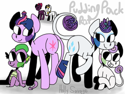 Size: 2048x1536 | Tagged: safe, artist:puddingpackrat, imported from derpibooru, prince blueblood, rarity, spike, sweetie belle, tempest shadow, twilight sparkle, dragon, my little pony: the movie, female, jealous, lesbian, rarilight, shipping