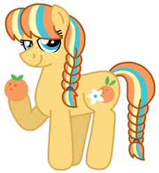 Size: 2539x2776 | Tagged: safe, artist:kindheart525, imported from derpibooru, oc, oc only, oc:orange blossom, earth pony, pony, food, magical lesbian spawn, offspring, orange, parent:applejack, parent:coloratura, parents:rarajack, solo