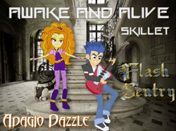 Size: 1392x1042 | Tagged: safe, artist:1sweettooth, imported from derpibooru, adagio dazzle, flash sentry, equestria girls, album cover, cover, female, flashagio, male, shipping, skillet (band), straight, wallpaper