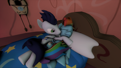 Size: 1920x1080 | Tagged: safe, artist:hellmille, imported from derpibooru, rainbow dash, soarin', pony, 3d, female, male, shipping, sleeping, soarindash, source filmmaker, straight