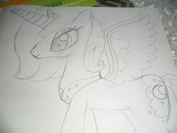 Size: 604x453 | Tagged: artist needed, safe, imported from derpibooru, princess luna, female, monochrome, s1 luna, solo, traditional art