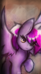 Size: 640x1136 | Tagged: safe, artist:wolfkrft, imported from derpibooru, oc, oc only, oc:sketchbook wonder, pegasus, pony, bust, contest entry, female, golden eyes, looking at you, mare, original character do not steal, portrait, server mascot, solo, wings