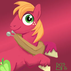 Size: 1500x1500 | Tagged: safe, artist:kelseyleah, imported from derpibooru, big macintosh, earth pony, pony, gradient background, horse collar, looking at you, male, rearing, solo, stallion