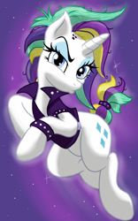 Size: 1200x1920 | Tagged: safe, artist:theroyalprincesses, imported from derpibooru, rarity, pony, unicorn, it isn't the mane thing about you, alternate hairstyle, clothes, duckface, female, looking at you, mare, pouting, punk, raripunk, short hair, solo