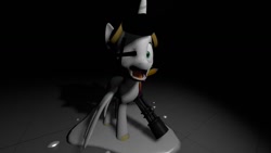 Size: 1280x720 | Tagged: safe, artist:steelclaw, deleted from derpibooru, imported from derpibooru, oc, oc only, oc:lightning bliss, alicorn, 3d, bendy and the ink machine, butcher gang, butchered, creepy, goggles, halloween, heavy weapons guy, holiday, minigun, no tail, pencil, reviewer, sasha, solo, source filmmaker, x eyes