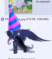 Size: 276x313 | Tagged: artist needed, safe, artist:nemesis360, imported from derpibooru, princess luna, /mlp/, 4chan, 4chan party hat, cute, female, funny, image macro, lunabetes, majestic as fuck, meme, solo