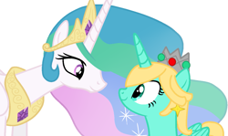 Size: 1211x720 | Tagged: safe, artist:shiibases, artist:user15432, imported from derpibooru, princess celestia, alicorn, pony, base used, crossover, crown, duo, ear piercing, earring, jewelry, looking at each other, nintendo, piercing, ponified, princess rosalina, regalia, rosalina, super mario bros., super mario galaxy, super smash bros.