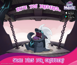 Size: 940x788 | Tagged: safe, imported from derpibooru, grubber, my little pony: the movie, facebook, gameloft, my little pony logo, official, that hedgehog sure does like pies