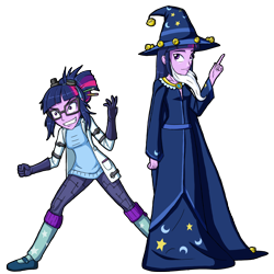 Size: 3304x3303 | Tagged: safe, artist:artemis-polara, imported from derpibooru, sci-twi, twilight sparkle, eqg summertime shorts, equestria girls, mad twience, clothes, costume, female, glasses, halloween, hat, holiday, lab coat, mad scientist, scientist, simple background, smiling, star swirl the bearded costume, transparent background, twolight, wizard, wizard hat, wizard robe