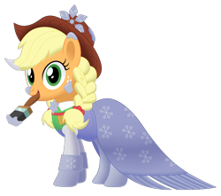 Size: 2652x2346 | Tagged: safe, artist:mirrorcrescent, imported from derpibooru, applejack, spirit of hearth's warming past, earth pony, pony, a hearth's warming tail, clothes, costume, cowboy hat, dress, female, hat, high res, looking at you, mare, paint, paint on fur, paintbrush, simple background, solo, transparent background