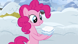 Size: 1280x720 | Tagged: safe, imported from derpibooru, screencap, pinkie pie, pony, not asking for trouble, female, mare, snow, snow sandwich, solo