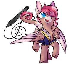 Size: 2203x1908 | Tagged: safe, artist:cloureed, imported from derpibooru, oc, oc only, oc:strawberry breeze, pegasus, pony, cutie mark background, female, long tail, mare, simple background, solo, transparent background, unshorn fetlocks, wings