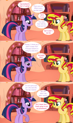 Size: 1280x2168 | Tagged: safe, artist:hakunohamikage, imported from derpibooru, sunset shimmer, twilight sparkle, alicorn, pony, unicorn, ask-princesssparkle, ask, comic, golden oaks library, tumblr, twilight sparkle (alicorn)