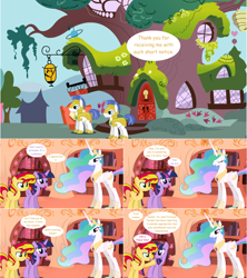 Size: 1284x1444 | Tagged: safe, artist:hakunohamikage, imported from derpibooru, princess celestia, sunset shimmer, twilight sparkle, alicorn, pony, unicorn, ask-princesssparkle, ask, comic, golden oaks library, royal guard, tumblr, twilight sparkle (alicorn)