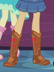 Size: 295x391 | Tagged: safe, imported from derpibooru, screencap, applejack, a fine line, equestria girls, equestria girls series, boots, cowboy boots, cropped, legs, pictures of legs, shoes