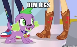 Size: 600x367 | Tagged: safe, edit, edited screencap, imported from derpibooru, screencap, applejack, spike, spike the regular dog, dog, a fine line, equestria girls, equestria girls series, boots, converse, cowboy boots, image macro, leg focus, legs, meme, memeful.com, paws, pictures of legs, shoes