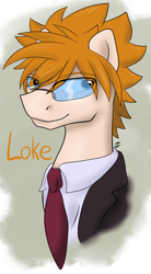 Size: 1957x3551 | Tagged: safe, artist:stormer, imported from derpibooru, pony, bust, clothes, fairy tail, glasses, loke, loke the lion, ponified, portrait, simple background