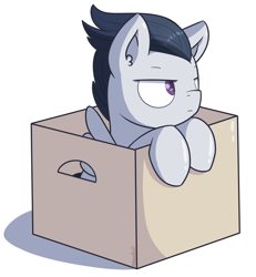 Size: 3706x4010 | Tagged: safe, artist:lemanda, imported from derpibooru, rumble, pony, marks and recreation, absurd resolution, box, literal, male, pony in a box, pun, simple background, solo, white background
