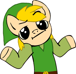 Size: 872x847 | Tagged: safe, artist:verycoolguy, imported from derpibooru, pony, link, looking at you, meme, ponified, shrug, shrugpony, simple background, solo, the legend of zelda, toon link, transparent background
