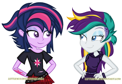 Size: 1756x1216 | Tagged: safe, artist:little903, imported from derpibooru, rarity, twilight sparkle, equestria girls, alternate hairstyle, female, lesbian, punk, punklight sparkle, rarilight, raripunk, raripunklight, shipping, simple background, tattoo, transparent background