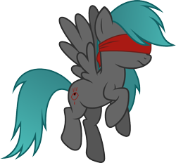Size: 1000x926 | Tagged: safe, artist:red-iska, imported from derpibooru, oc, oc only, oc:discreet eye, pegasus, pony, blindfold, rule 63, solo