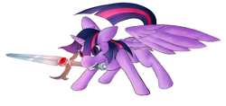 Size: 1860x877 | Tagged: safe, artist:alixnight, imported from derpibooru, twilight sparkle, alicorn, pony, unicorn, cat eyes, crossover, female, mouth hold, simple background, slit eyes, slit pupils, solo, sword of omens, thundercats, twilight sparkle (alicorn), white background