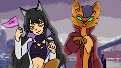 Size: 946x532 | Tagged: safe, artist:ryaniswwe, imported from derpibooru, capper dapperpaws, abyssinian, anthro, cat, human, my little pony: the movie, blake belladonna, chest fluff, clothes, crack shipping, crossover, crossover shipping, duo, rwby, shipping