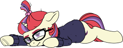 Size: 3694x1451 | Tagged: safe, artist:zippysqrl, imported from derpibooru, moondancer, pony, unicorn, :t, bored, clothes, female, glasses, lying down, mare, simple background, solo, squishy cheeks, sweater, transparent background, underhoof