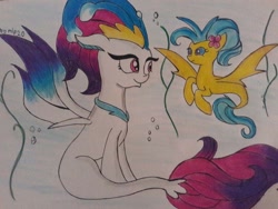 Size: 1024x768 | Tagged: safe, imported from derpibooru, princess skystar, queen novo, seapony (g4), my little pony: the movie, traditional art