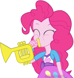 Size: 1600x1683 | Tagged: safe, artist:jucamovi1992, imported from derpibooru, pinkie pie, equestria girls, clothes, cute, eyes closed, female, musical instrument, playing, simple background, skirt, solo, transparent background, trumpet