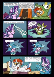 Size: 2480x3507 | Tagged: safe, artist:bobthedalek, imported from derpibooru, starlight glimmer, sunburst, pony, uncommon bond, bad end, board game, body cast, clothes, comic, costume, dragon costume, dragon pit, happy ending override, hospital, oops, reality ensues, scene interpretation, sunburst is not amused, sweatdrop, unamused