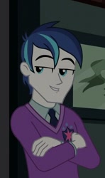 Size: 353x597 | Tagged: safe, imported from derpibooru, screencap, shining armor, equestria girls, friendship games, alumnus shining armor, cropped, crossed arms, male, smiling, smug, solo