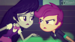 Size: 1024x571 | Tagged: safe, artist:trapperofficial, edit, edited screencap, imported from derpibooru, screencap, octavia melody, scootaloo, equestria girls, rainbow rocks, wallpaper