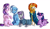 Size: 4000x2300 | Tagged: safe, artist:shimazun, imported from derpibooru, maud pie, starlight glimmer, sunburst, trixie, twilight sparkle, twilight sparkle (alicorn), alicorn, earth pony, pony, unicorn, uncommon bond, eyes closed, female, glimmer group, laughing, lesbian, male, mare, prone, shipping, simple background, smiling, stallion, startrix, straight, twiburst